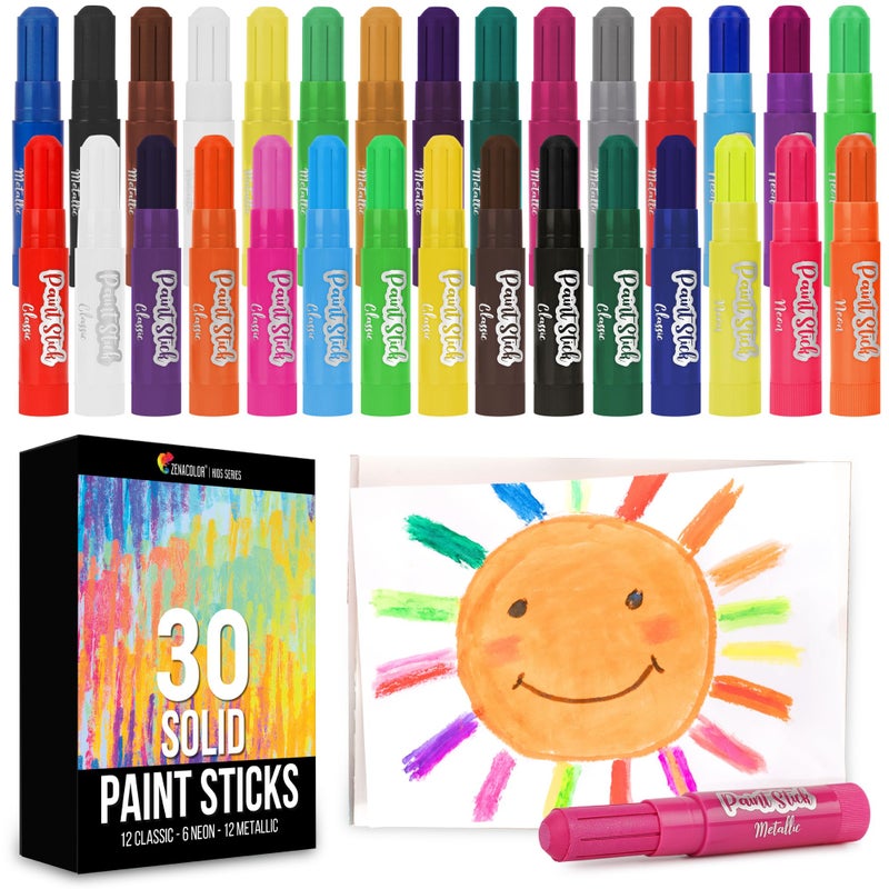 Zenacolor Tempera Paint for Kids and Toddlers - 30 Large Paint Sticks - Washable, Solid, Non Toxic, Mess free Paint Set - Arts and Crafts for Kids - for Wood, Glass, Canvas, or Card painting - Image 1